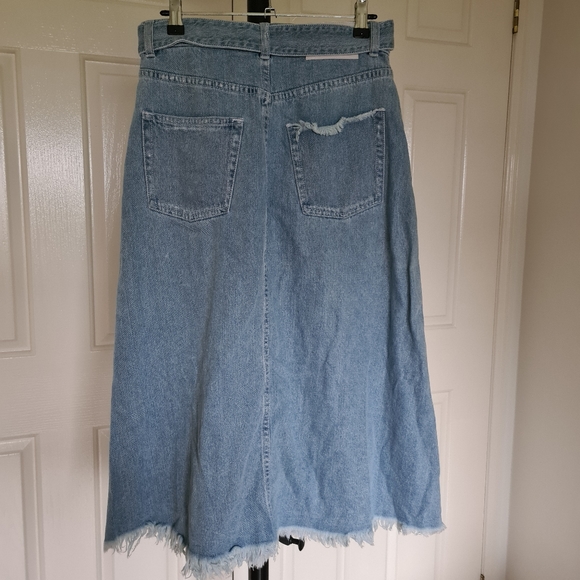 Zimmermann Denim 1 Faded Blue Distressed Knee Lenght with Waist Strap Belt Skirt - Picture 8 of 11